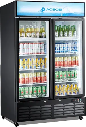 AAOBOSI Commercial Beverage Refrigerator, 27.02 Cu.Ft Double Glass Door Drink Cooler