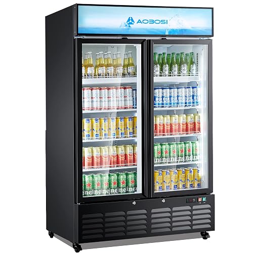 AAOBOSI Commercial Beverage Refrigerator, 27.02 Cu.Ft Double Glass Door Beverage Fridge, Upright Drink Cooler with Soft LED Light,Adjustable Shelves, Perfect for Home Bar, Patio, Garage, Black