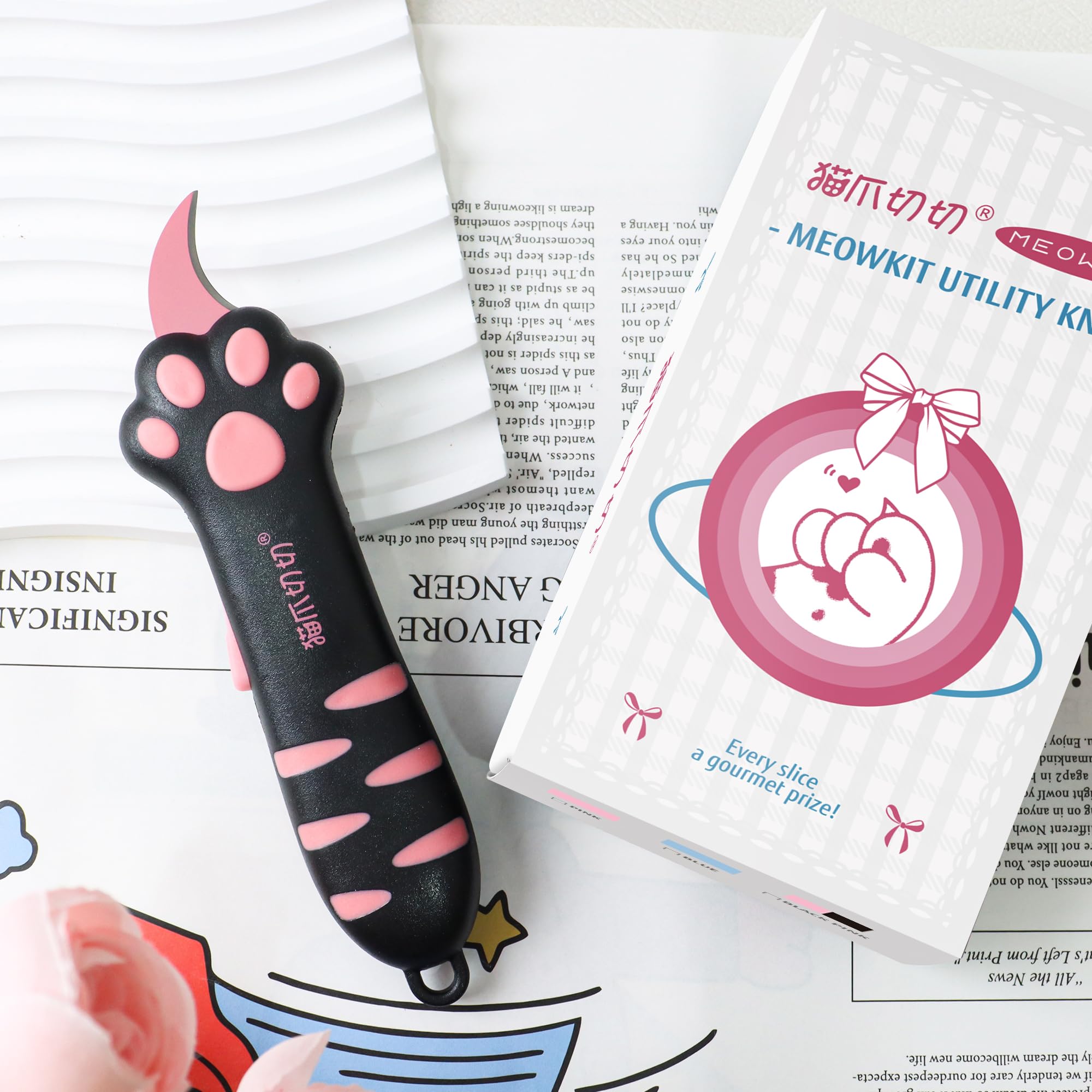 Cutter rétractable lame acier inoxydable revêtement antiadhésif poignée ergonomique patte de chat Rose Noir