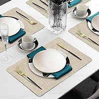 Vista 2 de Juego de 4 manteles individuales de piel sintética resistente al calor Enaskv – Manteles individuales impermeables y resistentes al aceite, Beige
