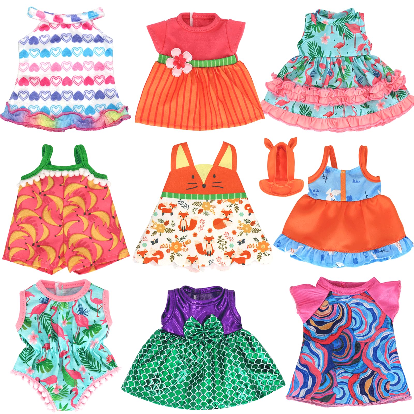 Doll Clothes Dress for 10-12 Inch 25-30cm Baby Dolls, 9-pack Soft Doll Outfits with Hat (Not Include Doll)