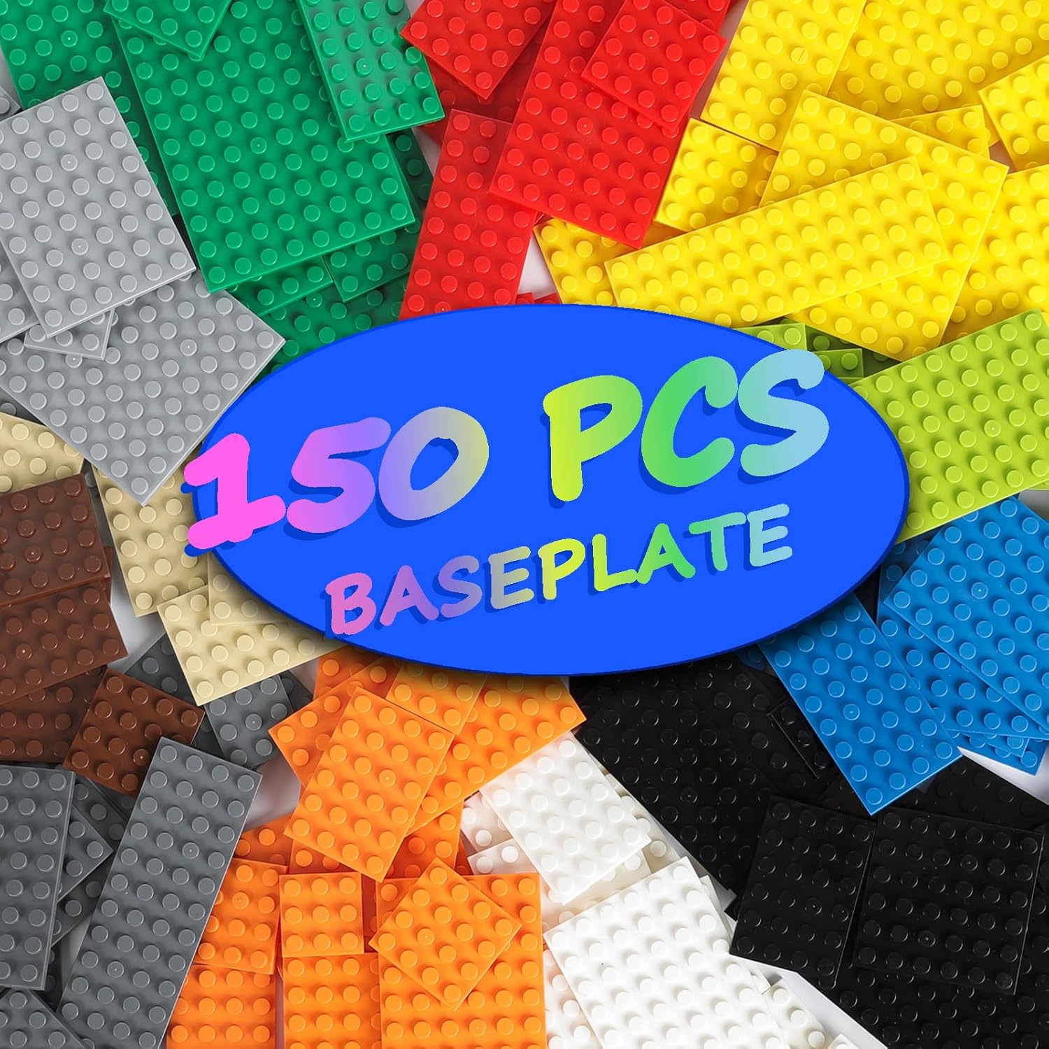 150 Pieces Classic Building Baseplate, 12 Sizes Small Base Plates, Compatible with All Major Brands Building Blocks, 12 Colors