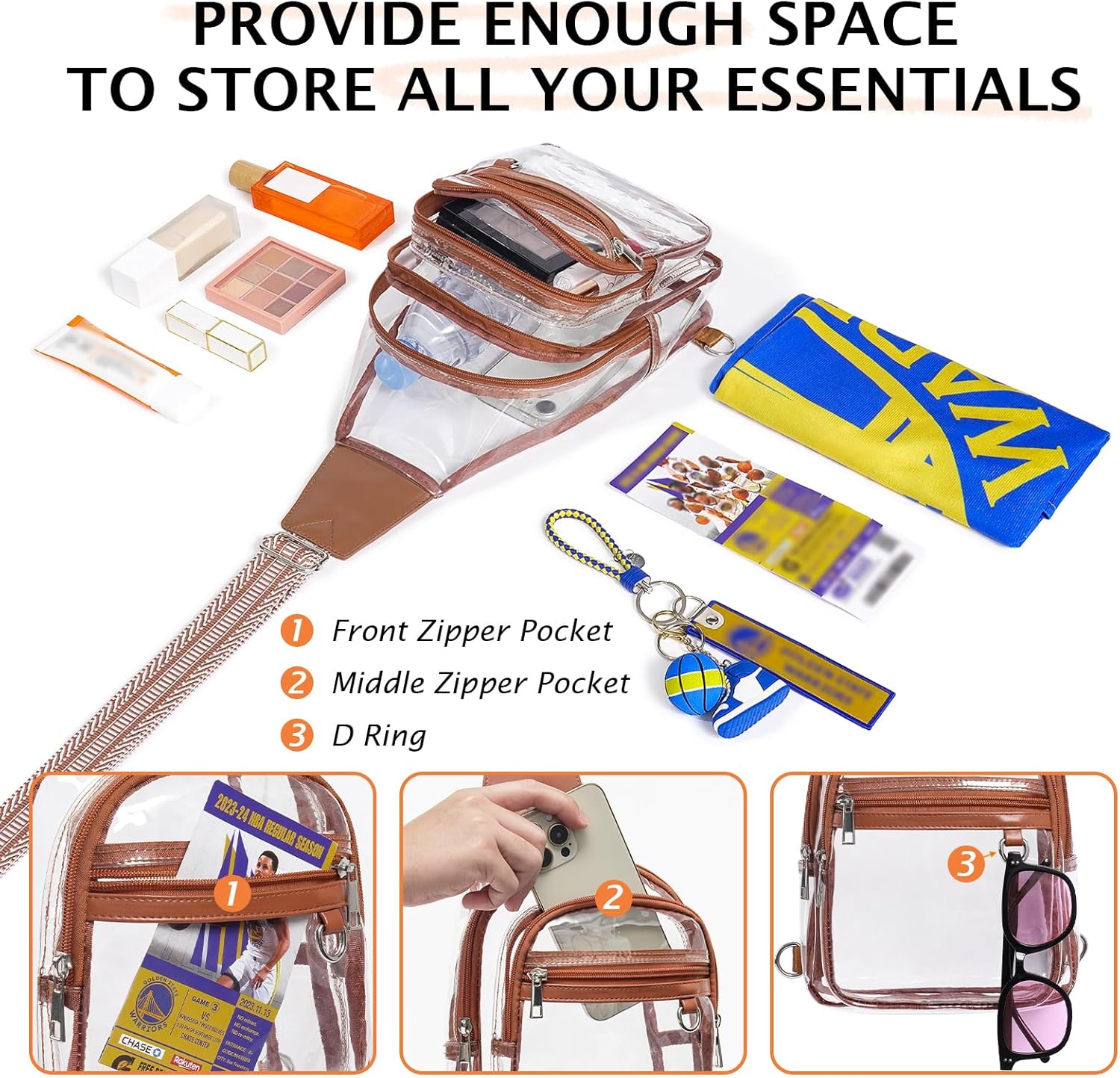 Clear Bag for Stadium Events, Clear Crossbody Bag For Women Men, Transparent Purses, See Through Large Sling Backpack - Image 4