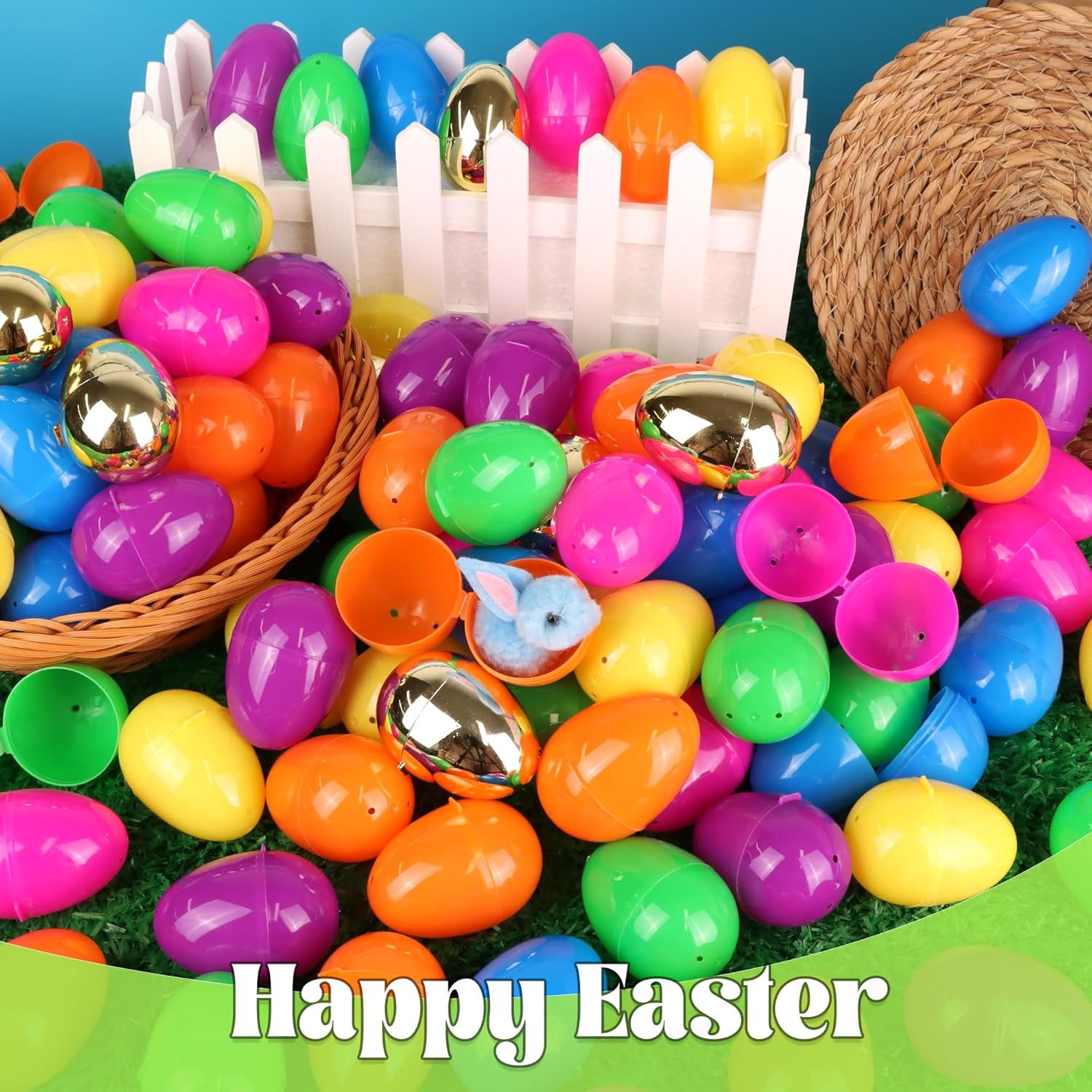 500 Pack 2.4" Fillable Easter Eggs with 6 Golden Eggs, Colorful Plastic Empty Eggs for Easter Egg Hunt, Party Favors, Basket Stuffers, Classroom Prizes for Kids Boys Girls