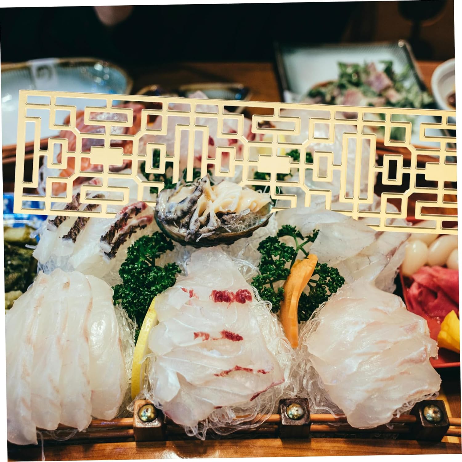 Golden Alloy Sushi Plate Decor Screen Ornament for Sashimi Display