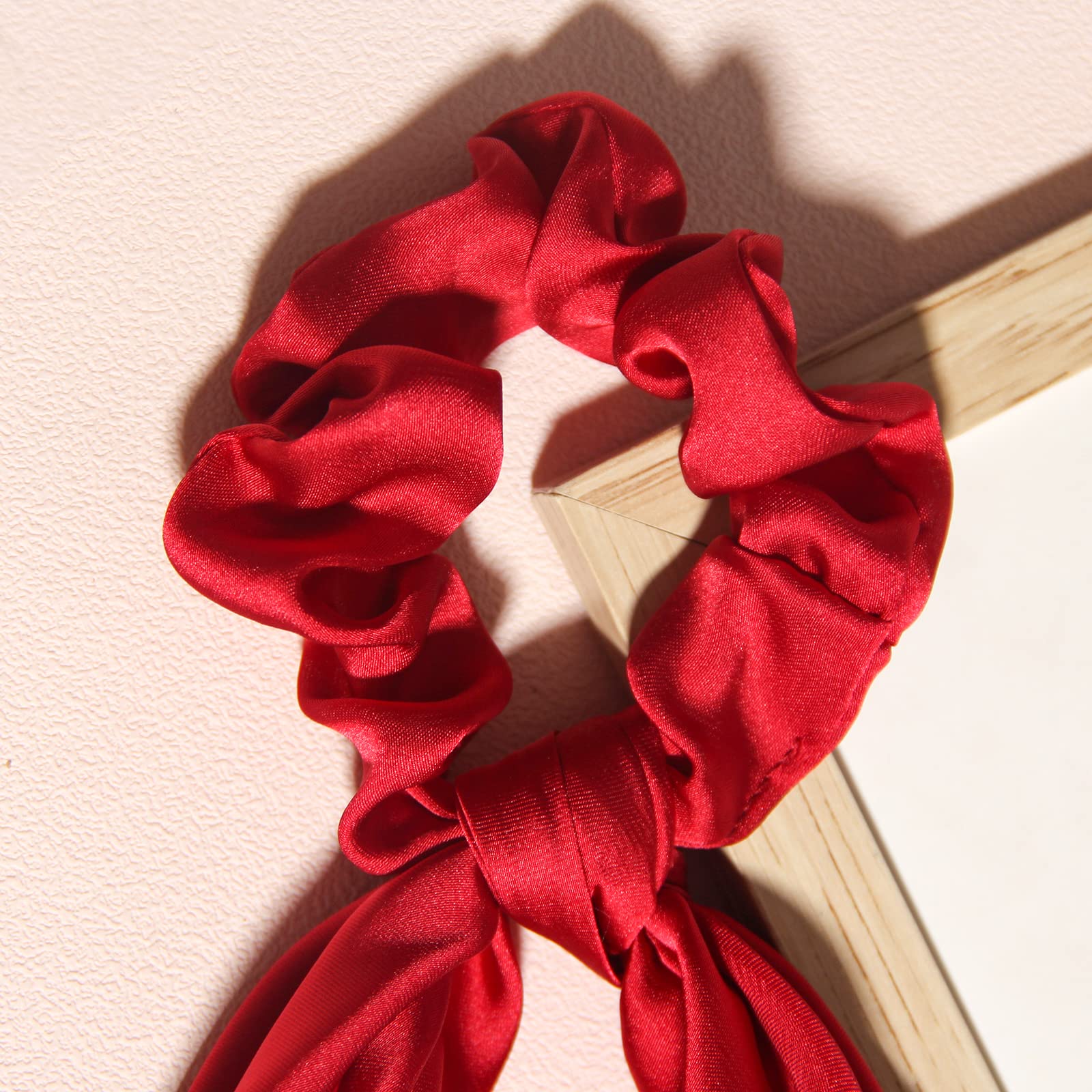 Women Fashion Red Clover Long Hair Scrunchie Elastic Tie Elegant Accessory Gift Amazon.com : Silk Hair Scrunchies Black Red for Women Girls  main image 2