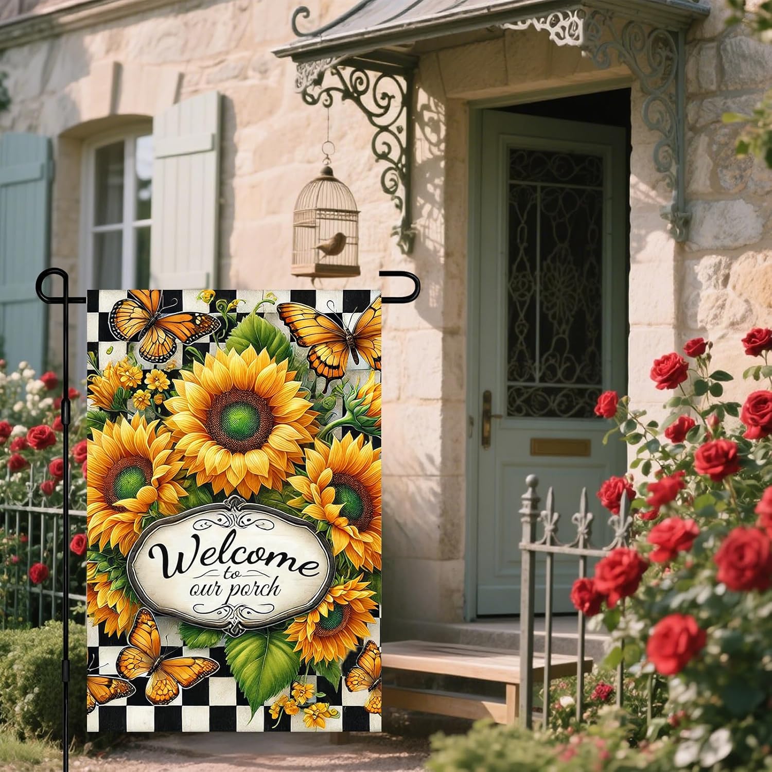 IVN Welcome Sunflower Garden Flag 12x18 Inch Double Sided Butterfly Floral Check Outdoor Yard Flag for Home Front Door Lawn Porch Summer Decor - Image 7
