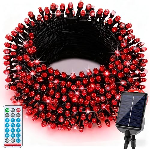 Miniatura 9 de Luces solares de Navidad para exteriores, impermeables, 13 modos, 118 pies, 300 luces LED solares para árbol, exterior, jardín, patio, valla, Blanco