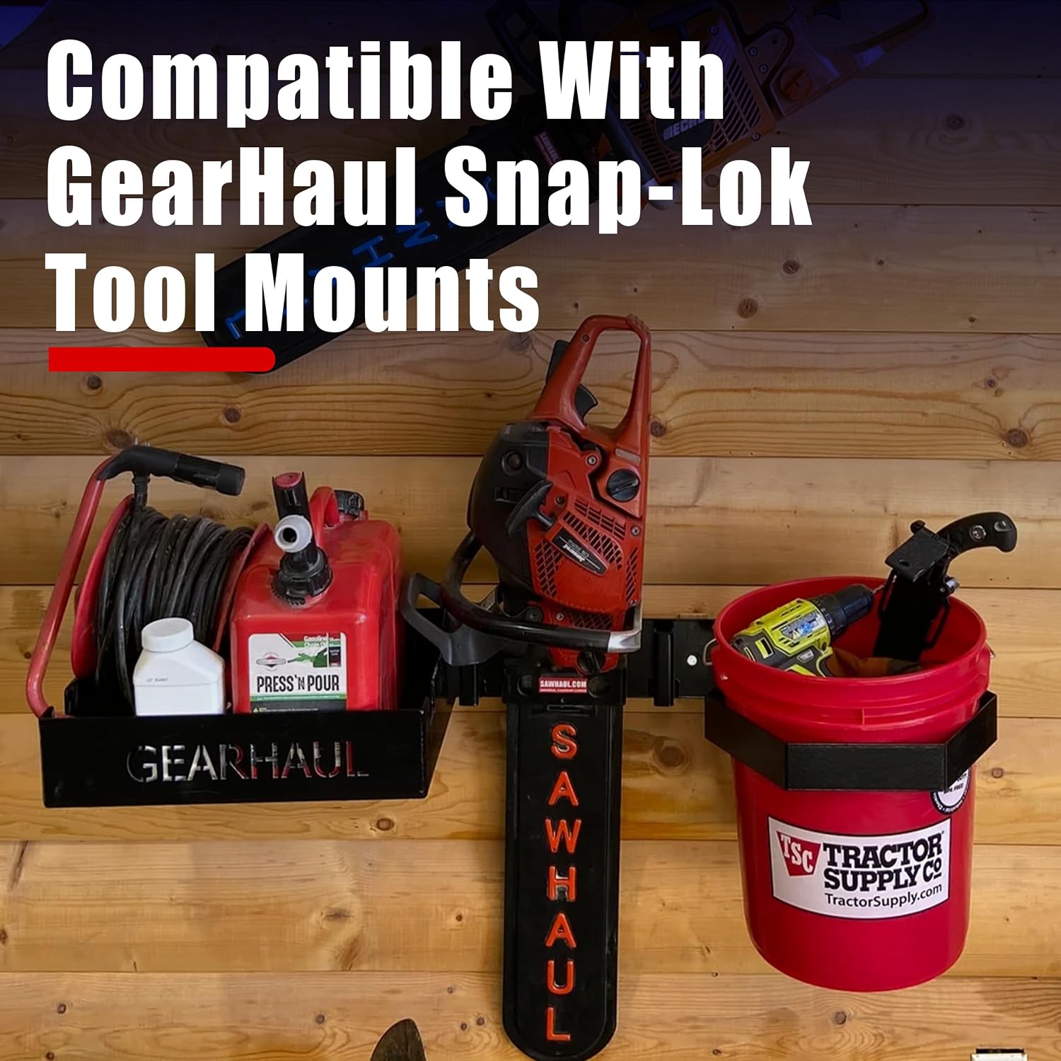 GearHaul Snap-Lok Wall Mount, Compatible with Snap-Lok System and Tool Mounts, Made in USA (Long 5-Unit)