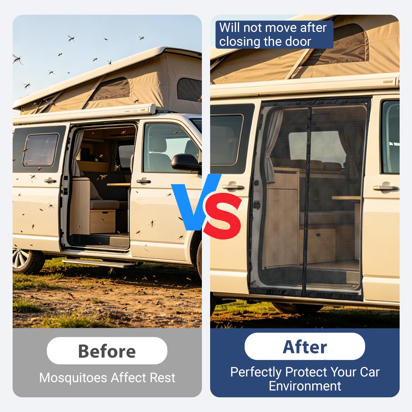 Mosquitera Magnética para VW T5 T6 para Puerta Corredera, Mosquitera para Coche con Protección contra Insectos y Protección Solar, Protección Solar Puerta Lateral Camping Viaje, Ventilación