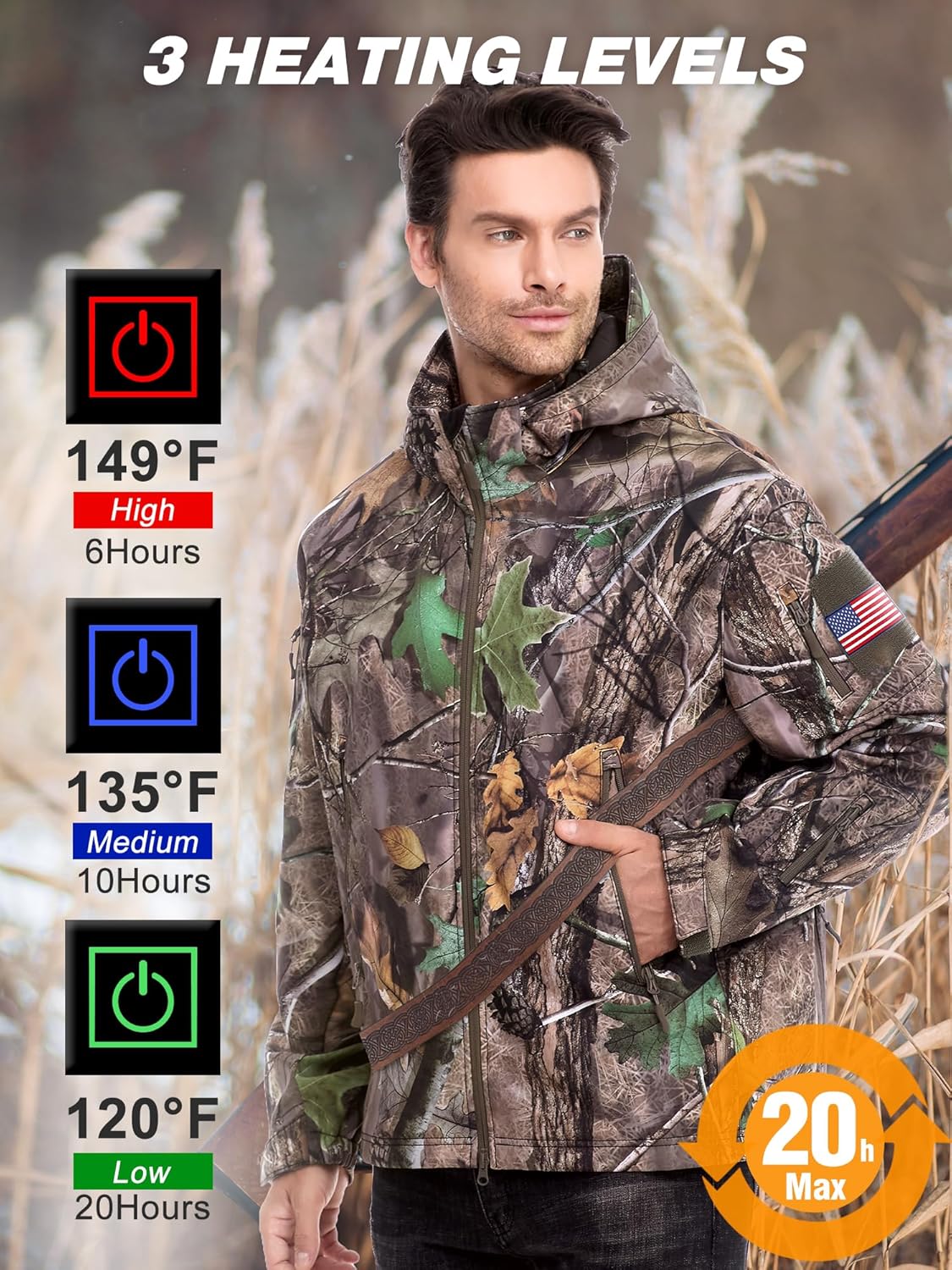 Heated Jackets for Men with 12V/20000mAh Battery Pack, Men's Soft Shell Winter Jacket, Outdoor Electric Heated Coat - Image 3