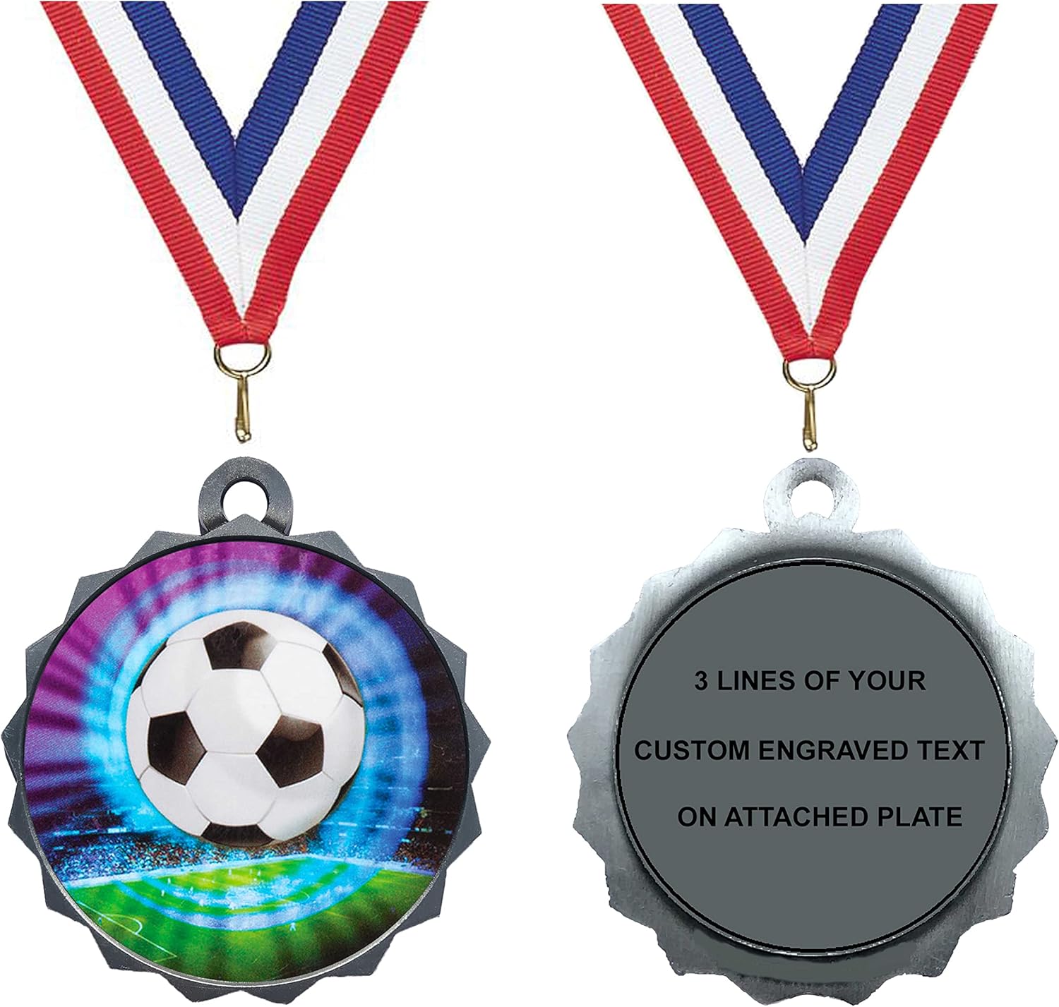 Express Medals 1 to 50 Packs Engraved Personalized Custom 2.25 Inch Gold Silver Bronze Soccer Medals Trophy Award with Neck Ribbon Medal Trophies LAZD214MY446