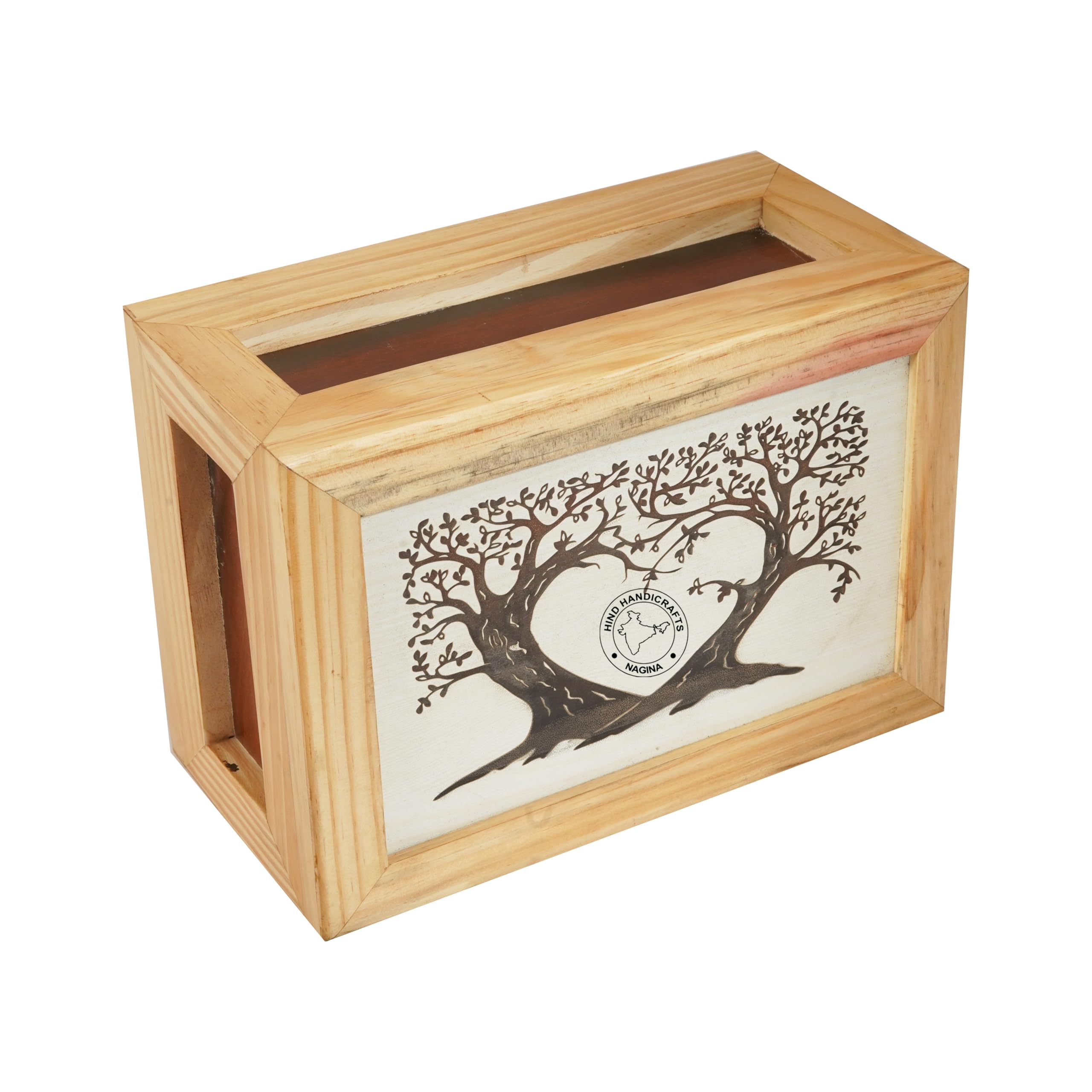 Hind Handicrafts Wooden Box Funeral Cremation Urns for Human Ashes Adult Large - Burial Urns for Columbarium - Tree of Life Flying Bird (Tree Heart 2, 250 Cubic Inches) — image 1