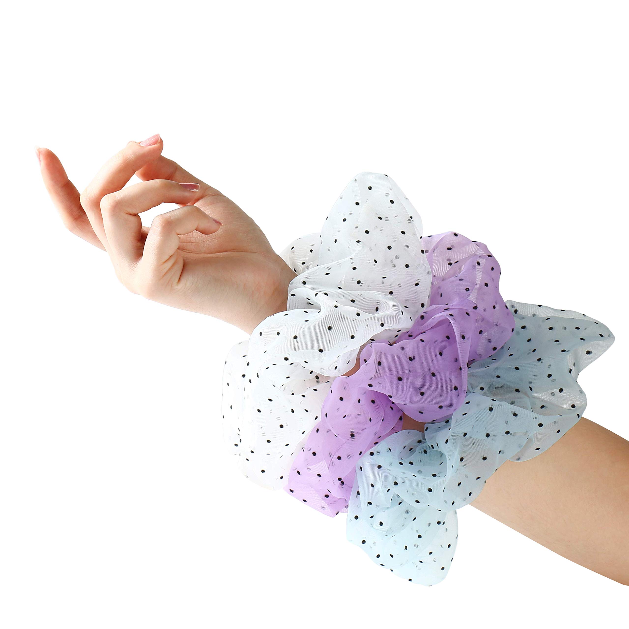 Polka Dot Super Scrunchie for Hair, Huge Organza Designer Hair Ties Women, Pastel Hair Scrunchies - 3 Pack