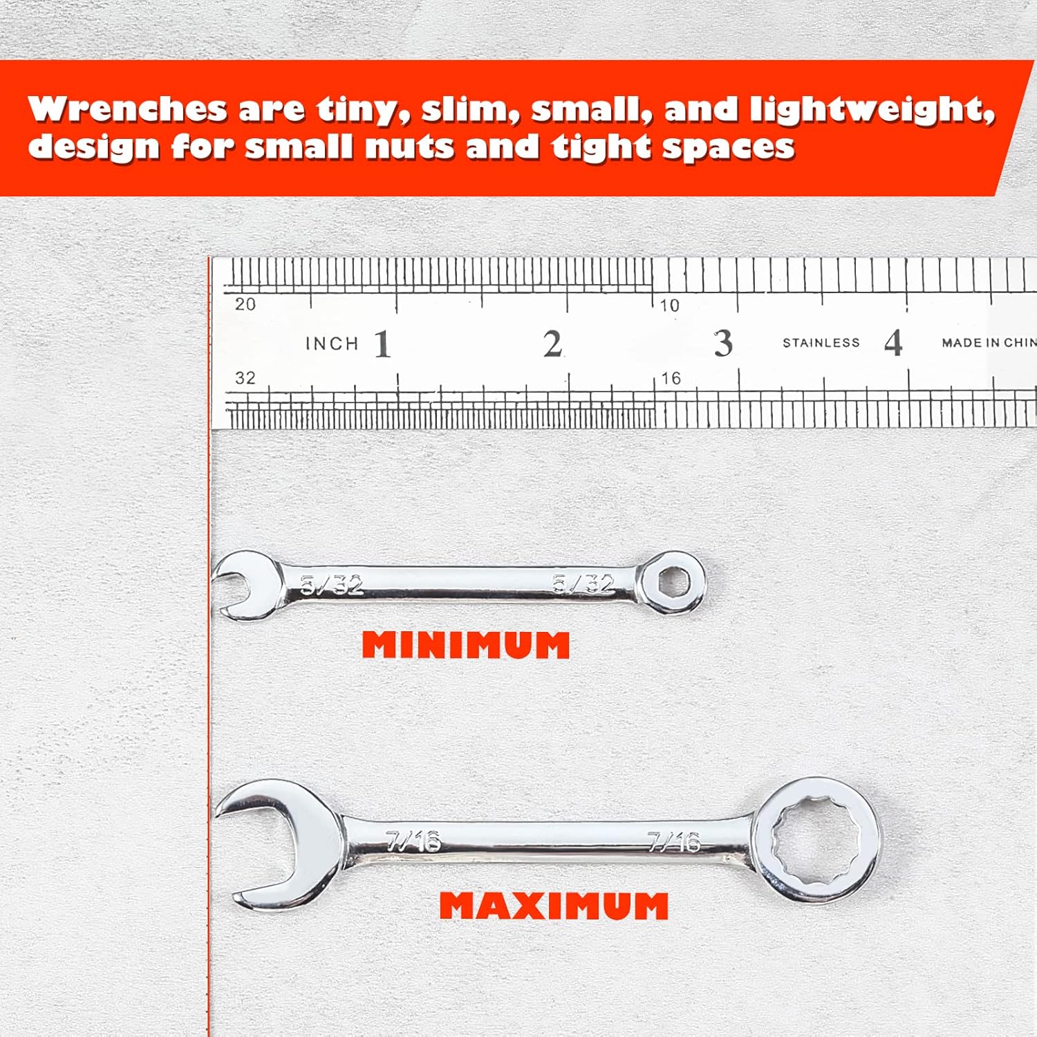 Mini Wrench Set Sae 10 Pcs 5/32" To 7/16" Standard Combination Ignition Wrench Set Small Open End and Box End Spanner with Key Ring for Automotive Technicians and Industrial Users