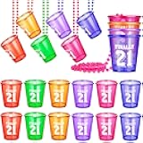 Yinkin 12 Pack Shot Glass Necklace Birthday Decorations Finally 21st Birthday Shot Glass on Beaded Legal Plastic Necklace for Party Supplies 6 Colors(Finally 21)