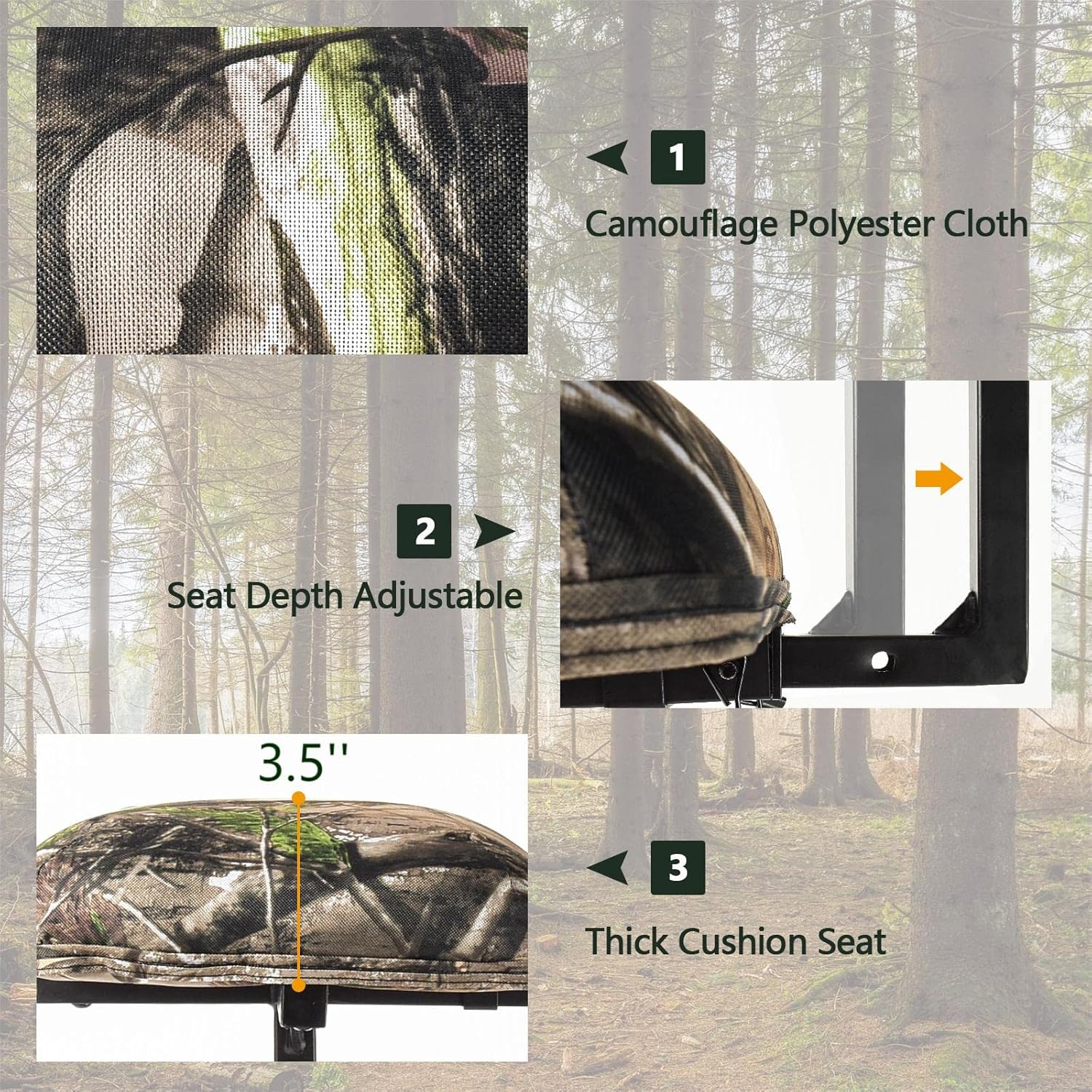 LDAILY Moccha 360° Tripod Swivel Hunting Chair w/Detachable Backrest, Camo Blind Chair w/Padded seat, Height Adjustable Hunter Fishing Camping Stool Chair for Outdoor Activities : Sports & Outdoors