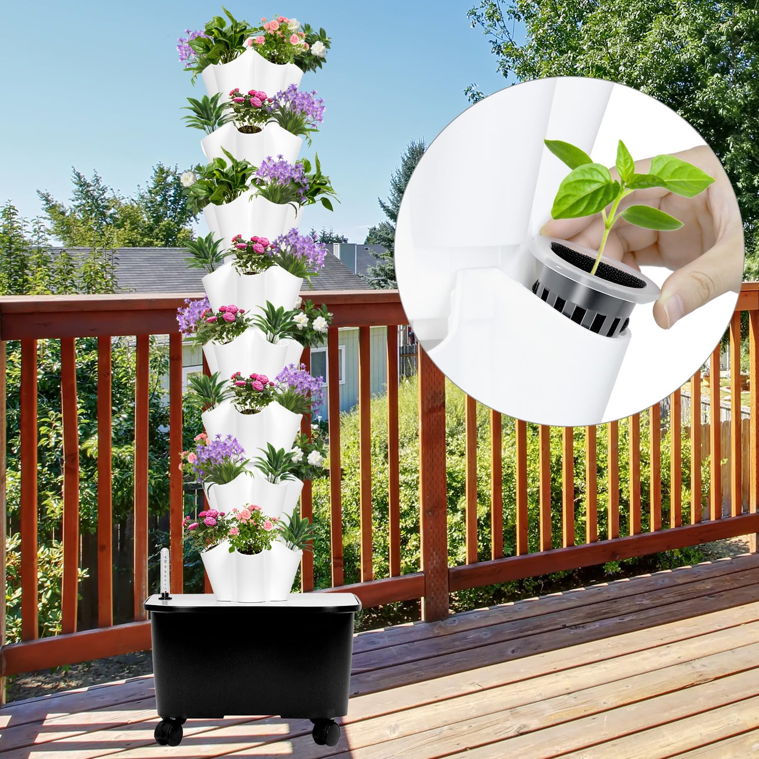 QWORK® wieża hydroponiczna z 8 warstwami, 40 otworami, system hydroponiczny do ziół, owoców i warzyw