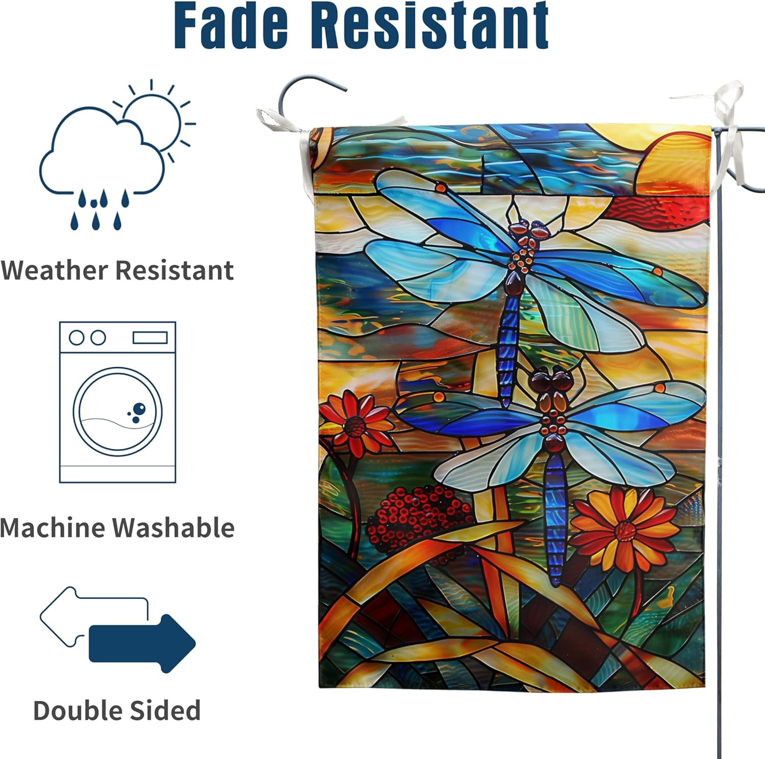 Stained Glass Dragonfly Garden Flag Spring Summer Yard Flag Fall Floral Decorative Flags for Outside 12x18 Double Sided Small Seasonal Lawn Flags Rustic Outdoor Decor