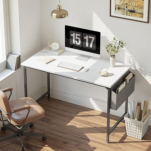 Miniatura 9 de CubiCubi Escritorio para computadora de 40 pulgadas, para oficina en casa, portátil, mesa de estudio, estilo simple y moderno, color blanco