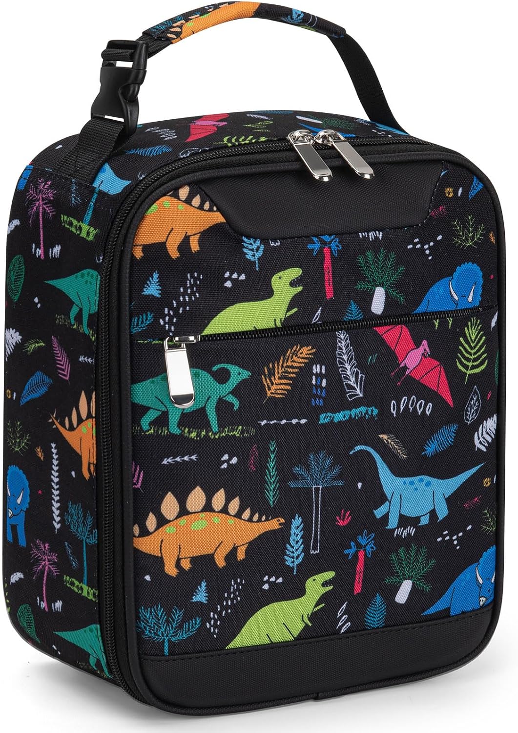 Tuwubi Lightweight Insulated Lunch Bag for Men Women & Kids - Portable Lunch Tote with Clip-On Handle for Work, School & Gym, 6 Can Capacity, Dinosaur