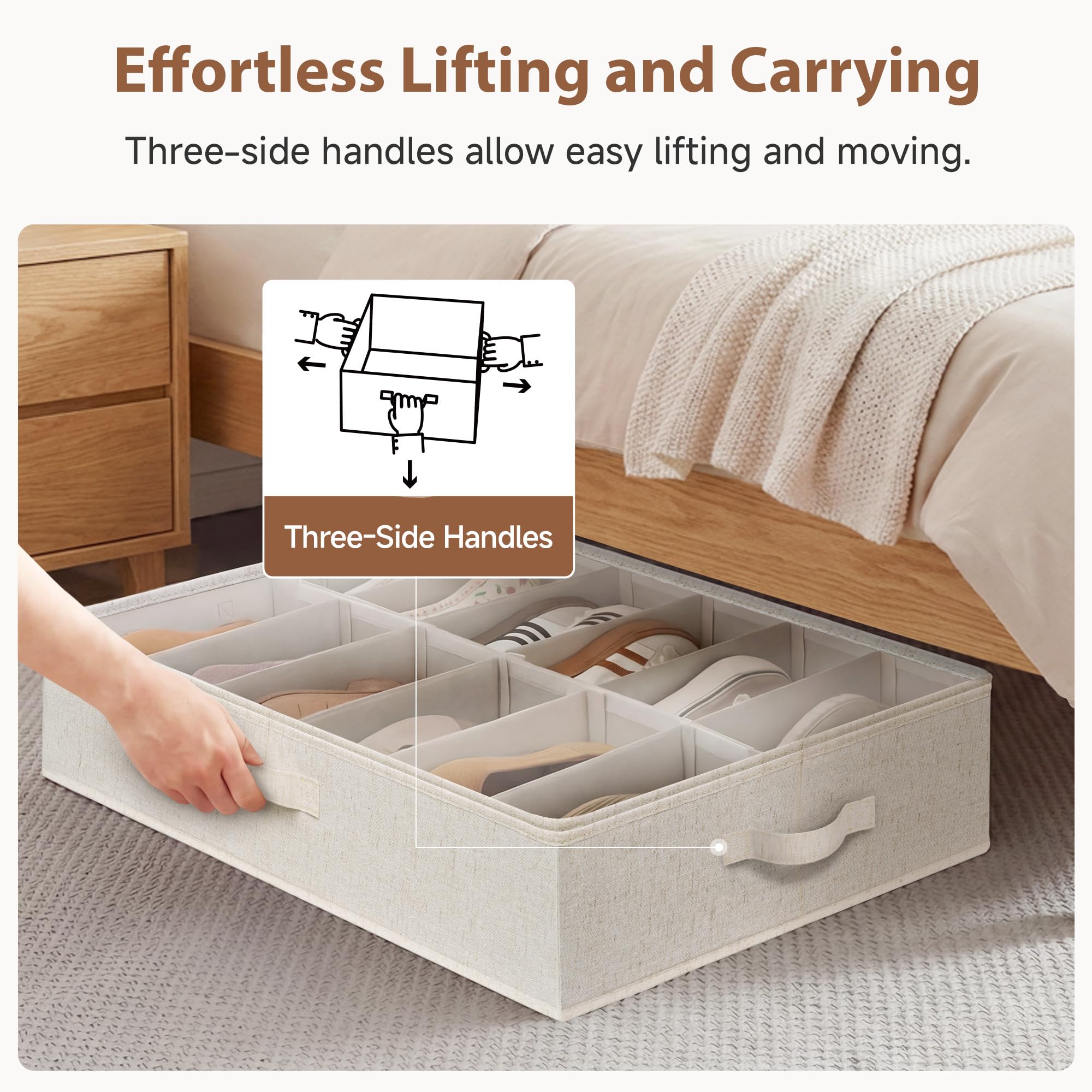 StorageWorks Organizer per scarpe per armadio, può contenere fino a 24 paia, confezione da 2 contenitori per scarpe in tessuto ultra spesso sotto il letto, con supporto inferiore e divisori regolabili