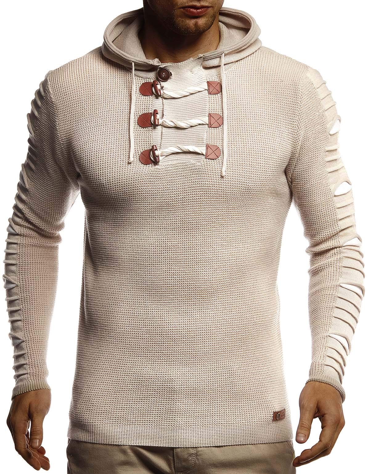 Leif Nelson Herren Strickpullover Pullover mit Kapuze Hoodie für Männer Pulli für Winter Kapuzenpullover Slim Fit Longsleeve Langarm Crew Neck LN1740