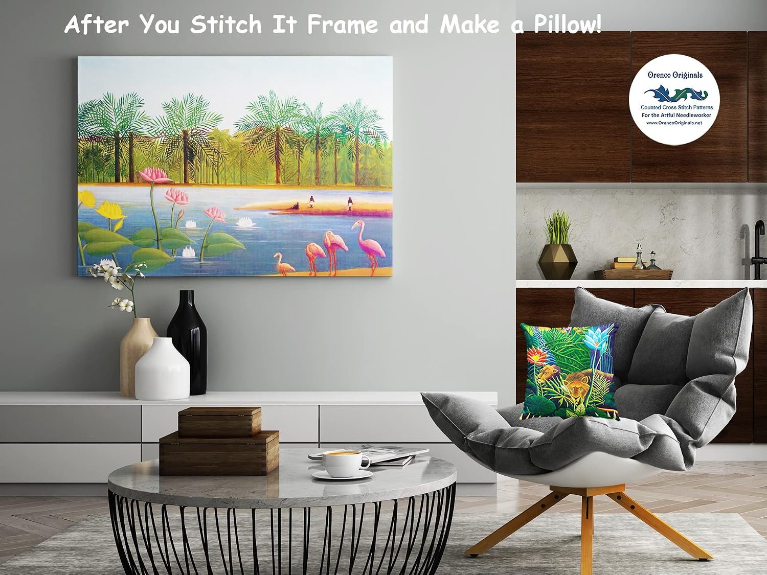 Blue Tropical Flower Detail by Henri Rousseau Counted Cross Stitch Pattern