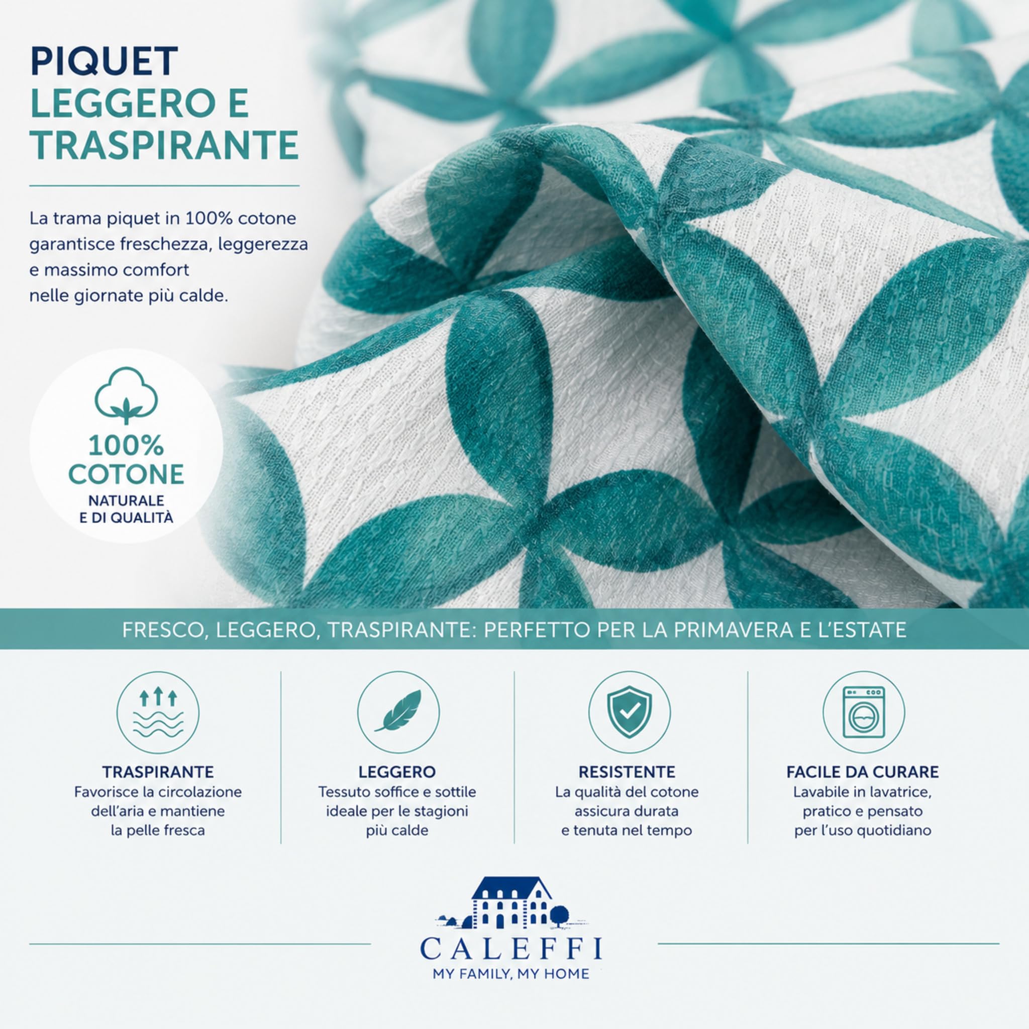 Caleffi Copriletto Matrimoniale Piquet Phoenix 260x260 in 100% Cotone Acqua