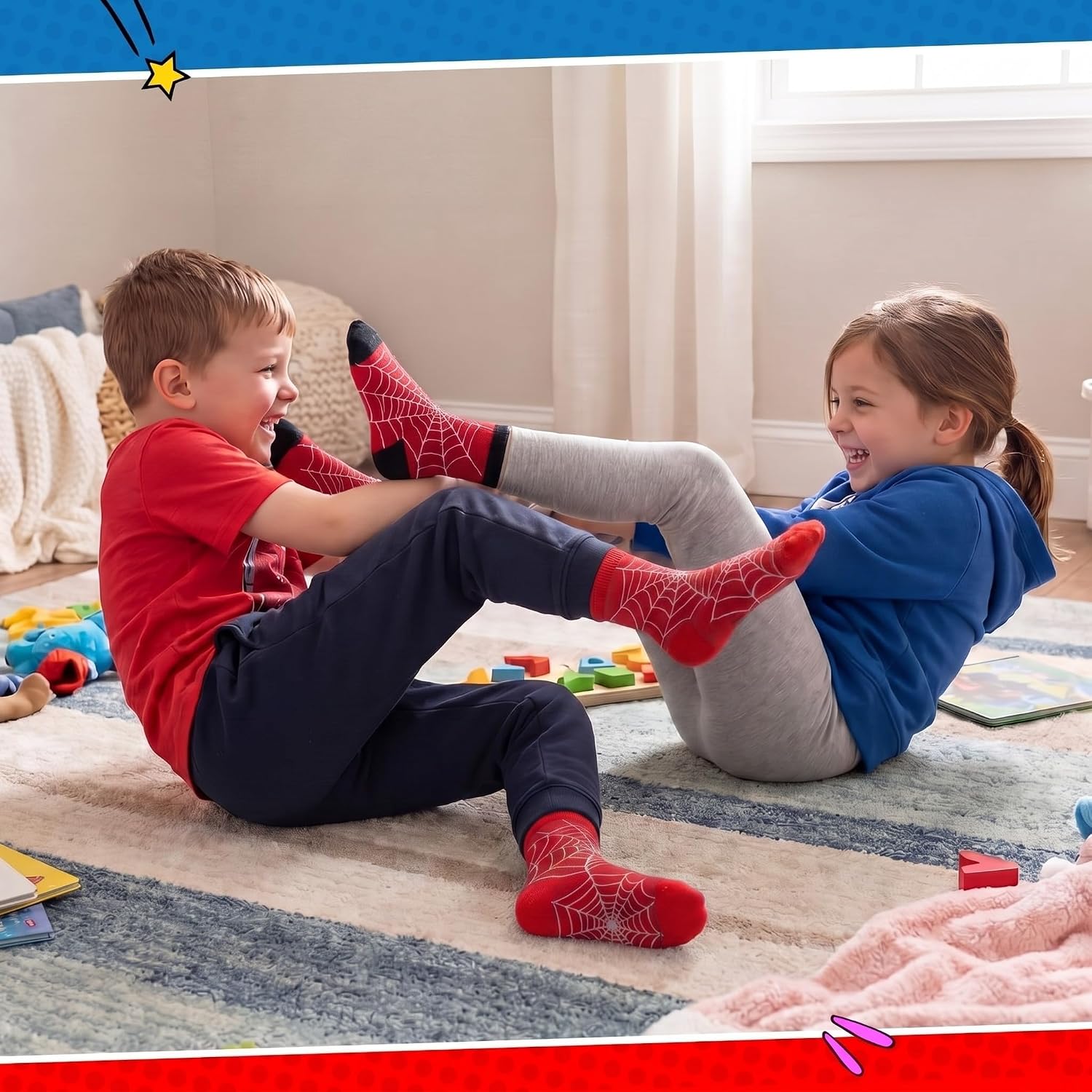3 Pairs Spiderweb Boys Socks Cotton Crew Sock Funny Gifts for Kids 4-7 and 6-10 Years Back to School Birthday