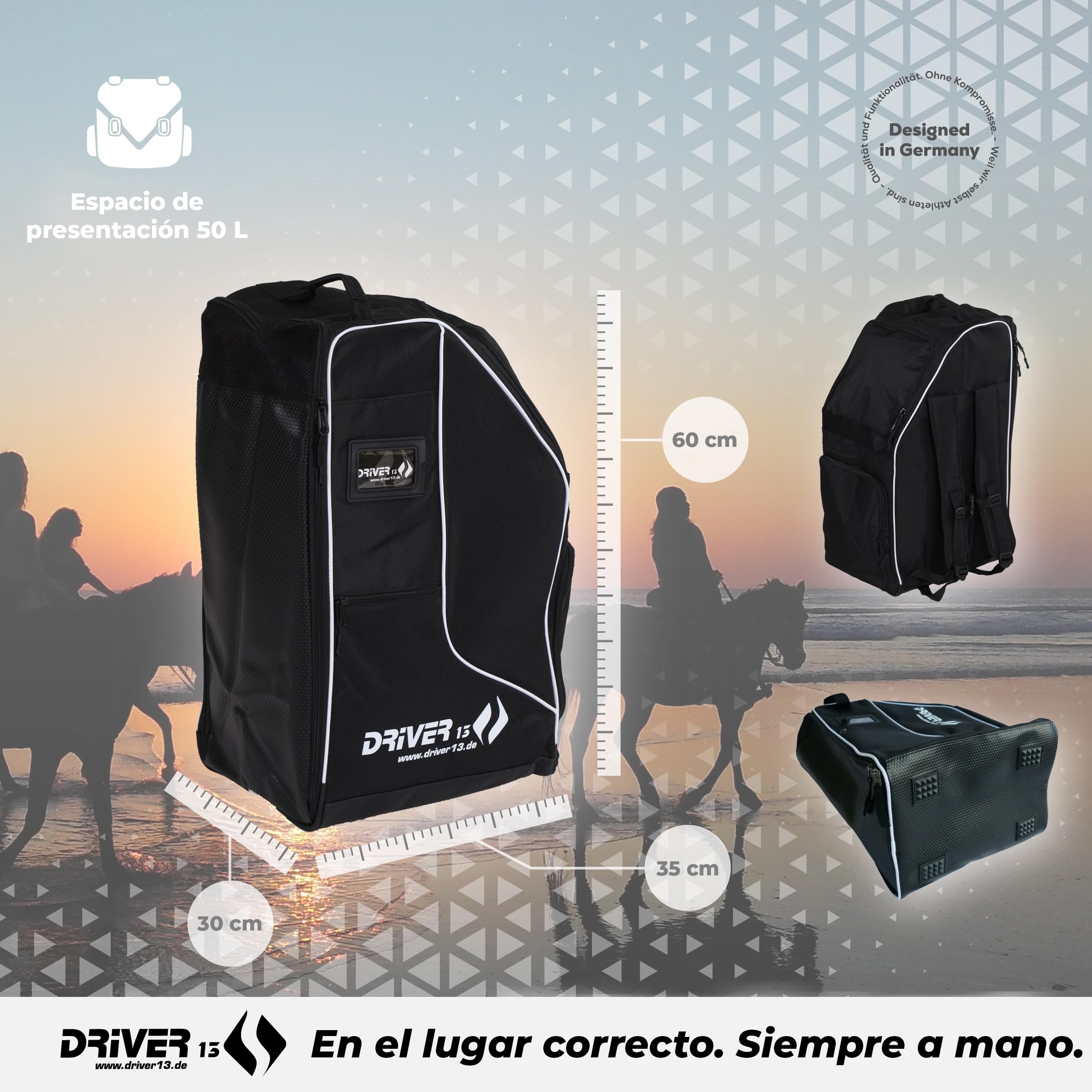 Driver13 Bolsa Deluxe para botas de equitación con compartimento para casco
