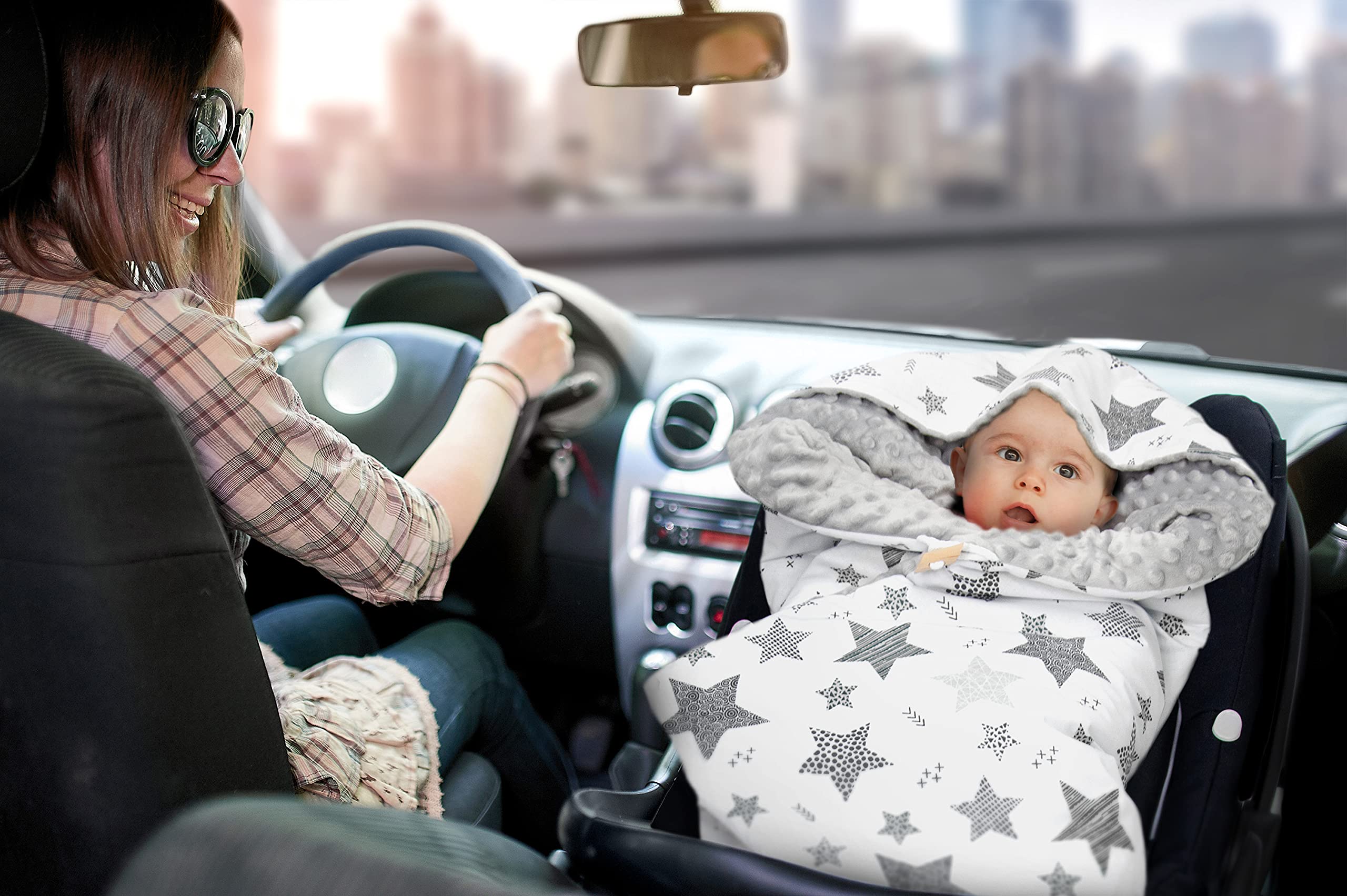 Amilian Einschlagdecke Babyschale - 90x90 cm - Baby Erstausstattung Neugeborene - für Komfort und Sicherheit Ihres Kindes für Buggy Kinderwagen oder Autositz - Sternschnuppe Grau