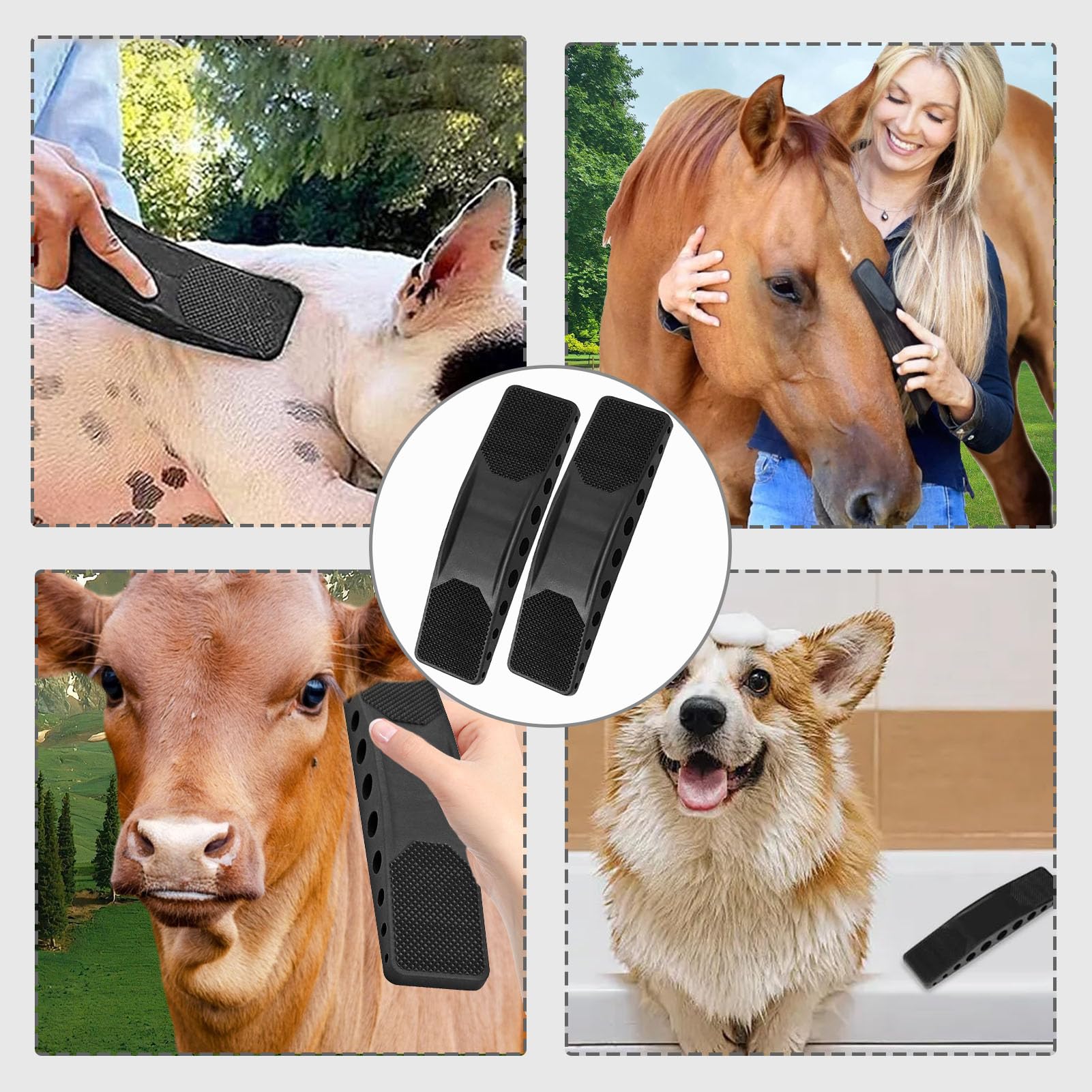 2 Pcs Peine De Masaje De Caballo,6 En 1 Peine Masajeador Para Caballos,Cepillos Para El Cuidado Del Caballo,Cepillo De Raíz De Caballo,Eliminar El Pelo Seco y Suelto De Los Perros De Caballo