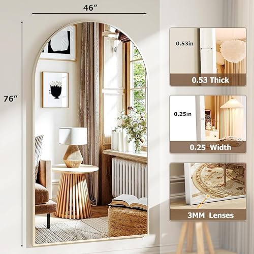 Vista 14 de Espejo arqueado de longitud completa, espejo arqueado de 36 x 78 pulgadas con soporte, montado en la pared para baño, vestidor, para colgar