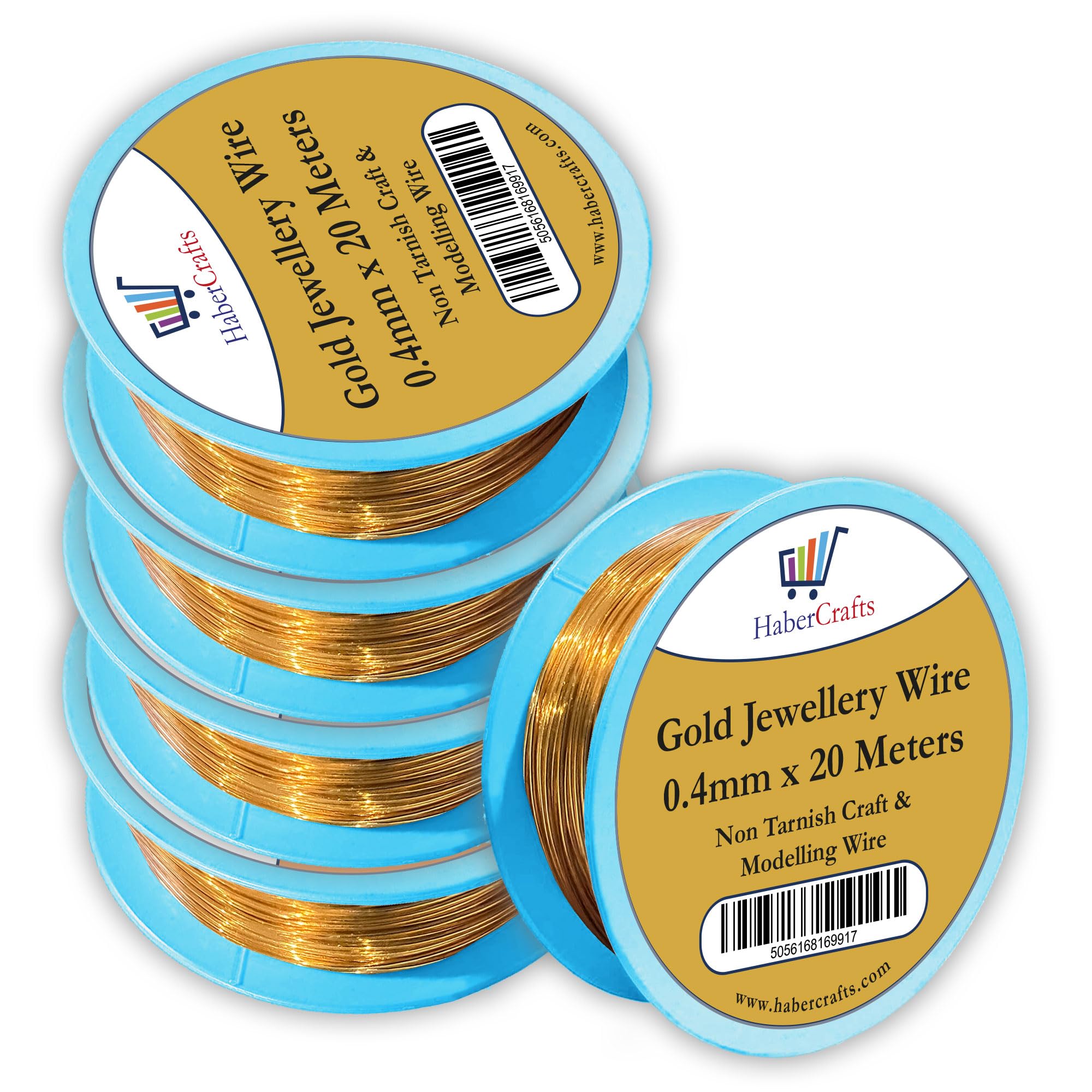 Habercrafts Gold - 0.4Mm 0.4Mm Gold Jewellery Wire Tarnish Proof Brass Bendable Metal Wire For Jewellery Making Sculpting Modelling Crafts Wire Weaving & Wrapping (0.4Mm - Gold - 26 Gauge - 5 Spools - 100 Meters)