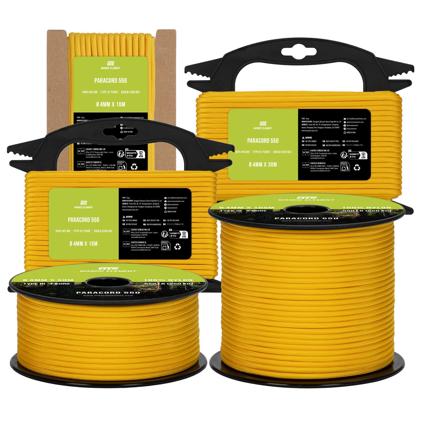 Manco Element 550 Paracord 4mm x 10m Cord Type III 7 Strands Rope