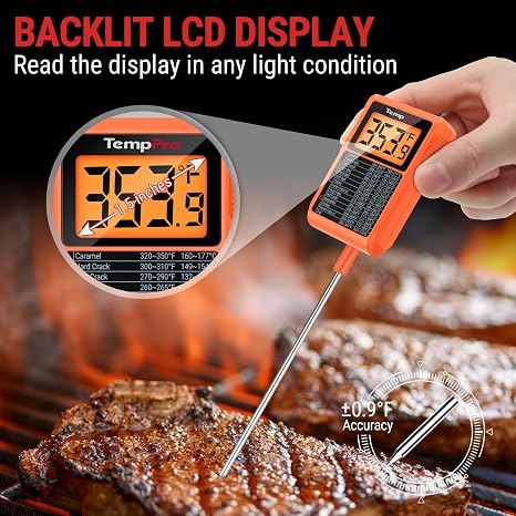 TempPro TempDip 1 Sec Digital Candy Thermometer with Pot Clip & 10 Probe