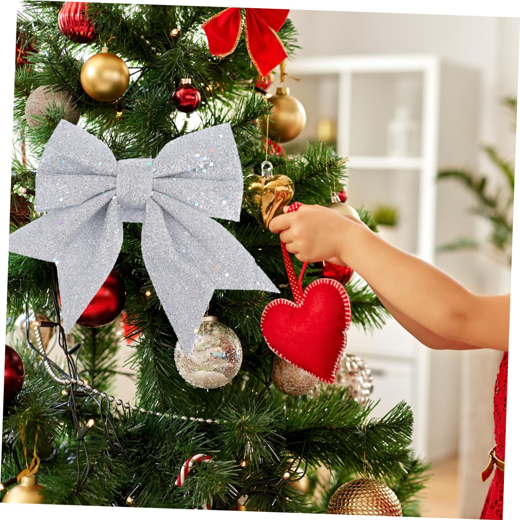DOITOOL 6 Piezas Colgantes de Navidad Lazos Delicados Adornos para Árboles de Navidad Decoraciones de Lentejuelas para Lazo