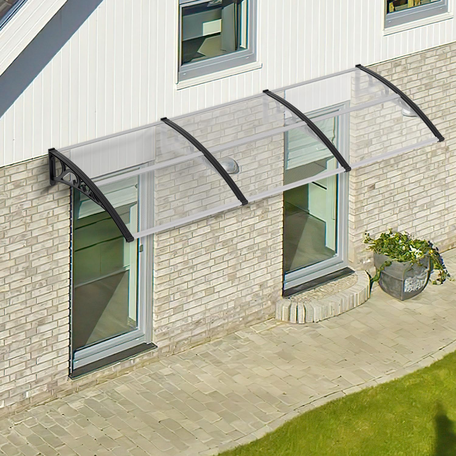 Marquesina para puerta de casa de 120 x 100 cm, toldo de policarbonato de 6 mm, soporte de PP, toldo transparente con arco de arco, extremadamente resistente a la intemperie, protege contra la