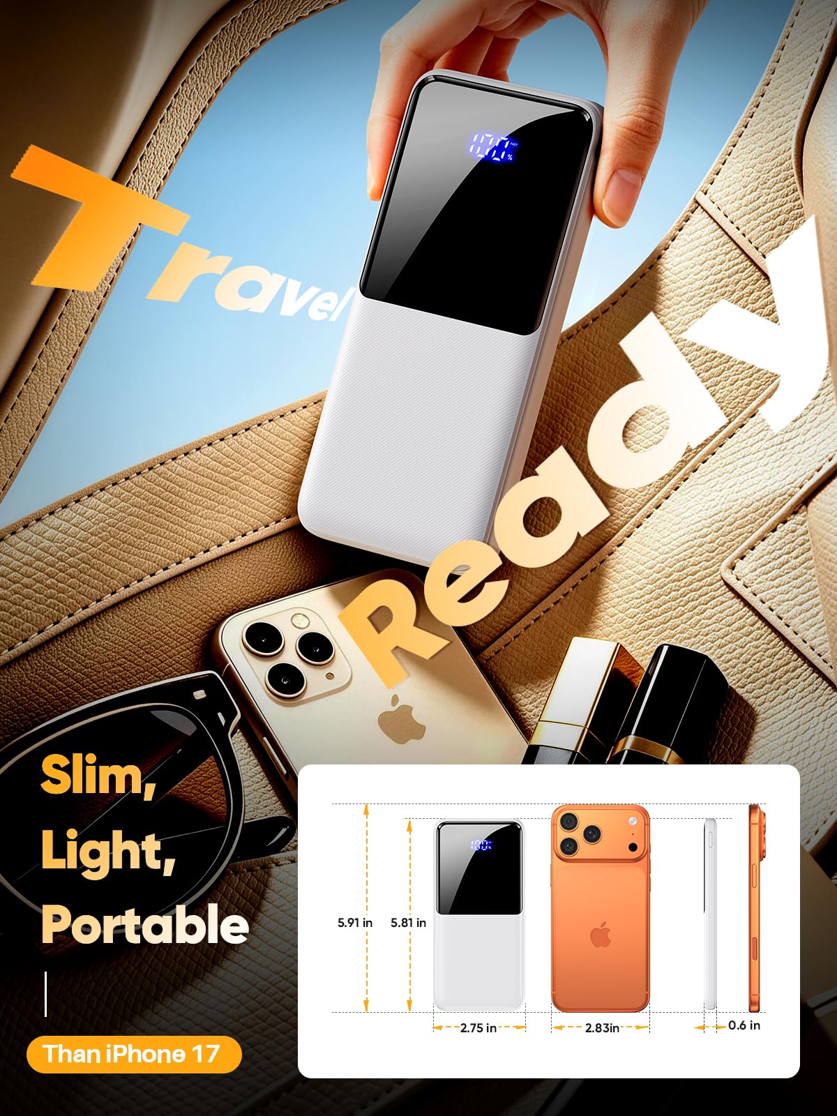 Cargador portátil de batería de 15000 mAh, cargador portátil para teléfono con cables integrados de 22,5 W, batería externa de carga rápida compatible con iPhone, Android, Samsung, esencial para