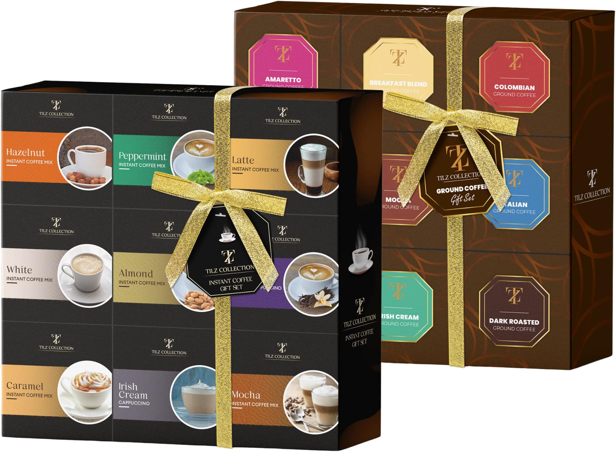 Coffee Gifts - Ground Coffee & Instant Coffee Bundle Gift Sets, Coffee Gifts For Men Women, Flavours Includes Hazelnut, French Vanilla, Irish, Italian, Peppermint, White, Mocha, Cinnamon, Almonds