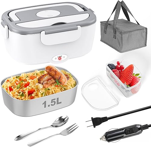 Fiambrera eléctrica para adultos  Fiambrera térmica de acero inoxidable de 1.5 L  Calentador de alimentos de calentamiento rápido de 80 W, ideal