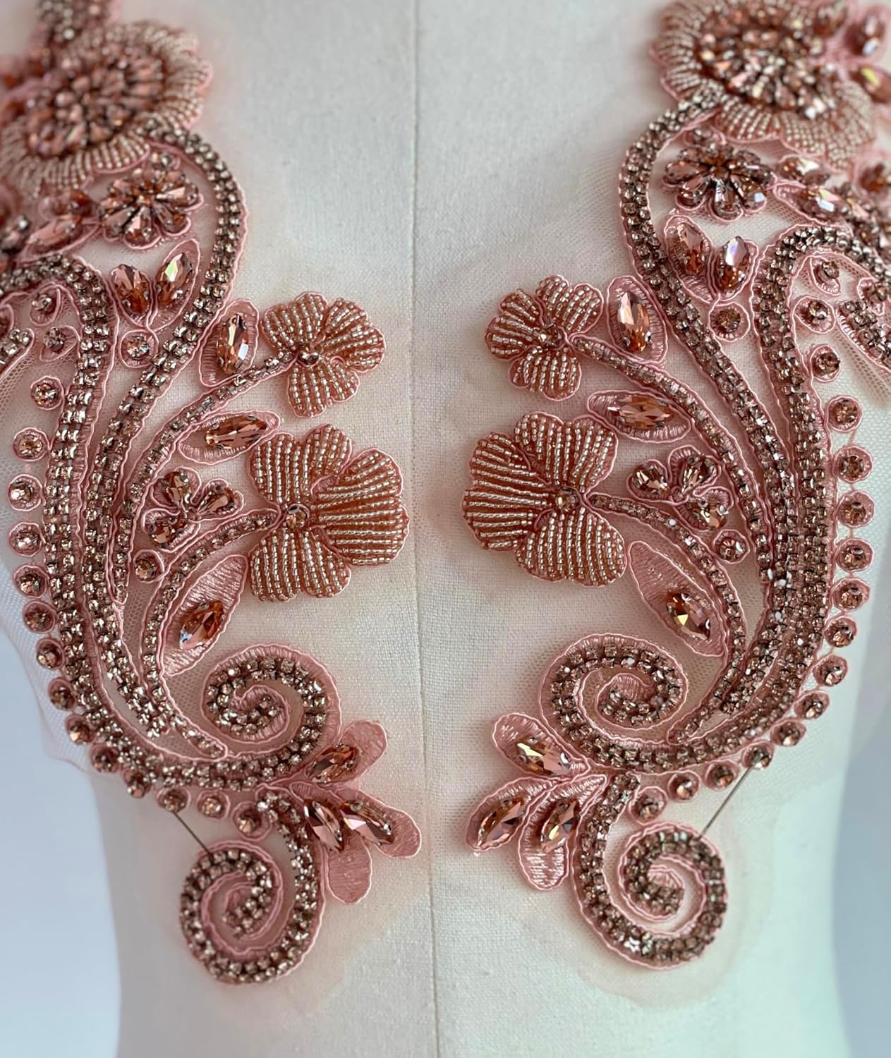 1 Pair Handmade Rhinestone Appliques,Watercolor Pink Rhinestone Applique for Dress, Wedding, Costume Decoration Beaded Patches (Watercolor Pink-1)