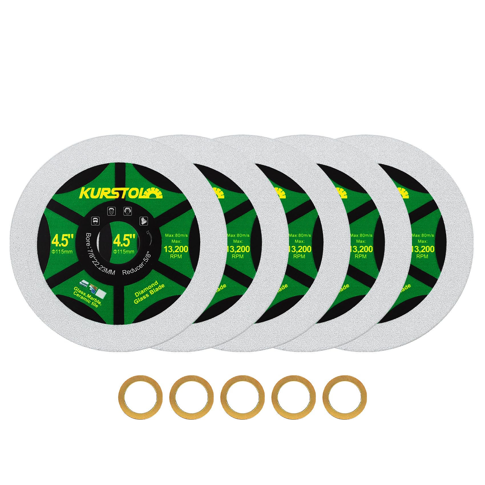 KURSTOL Diamond Glass Cutting Disc - 5pcs115mm Ultra-Thin Cut-off Wheel bore 22.23-15.875mm for Glass, Jade, Crystal, Wine Bottle, Ceramic Tile