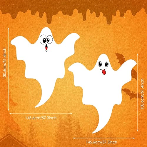 Miniatura 6 de 2 piezas de fantasmas de Halloween de 53 pulgadas para colgar en el árbol de Halloween, decoración de fantasma, fantasma blanco sonriente amigable