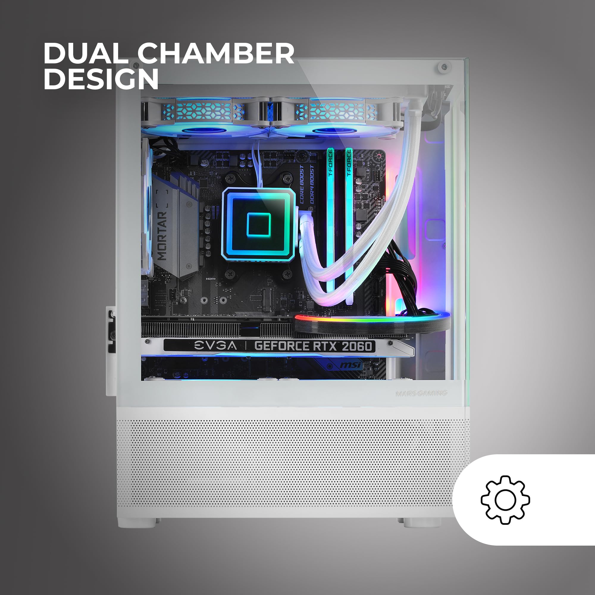 Mars Gaming MC-SE, Case PC Micro-ATX, Pannelli Frontali e Laterali Vetro Senza Cornice, Design Tecnologia AirTech Mesh, Mini Tower Gaming Doppia Camera, Supporto Raffreddamento a Liquido, Bianco