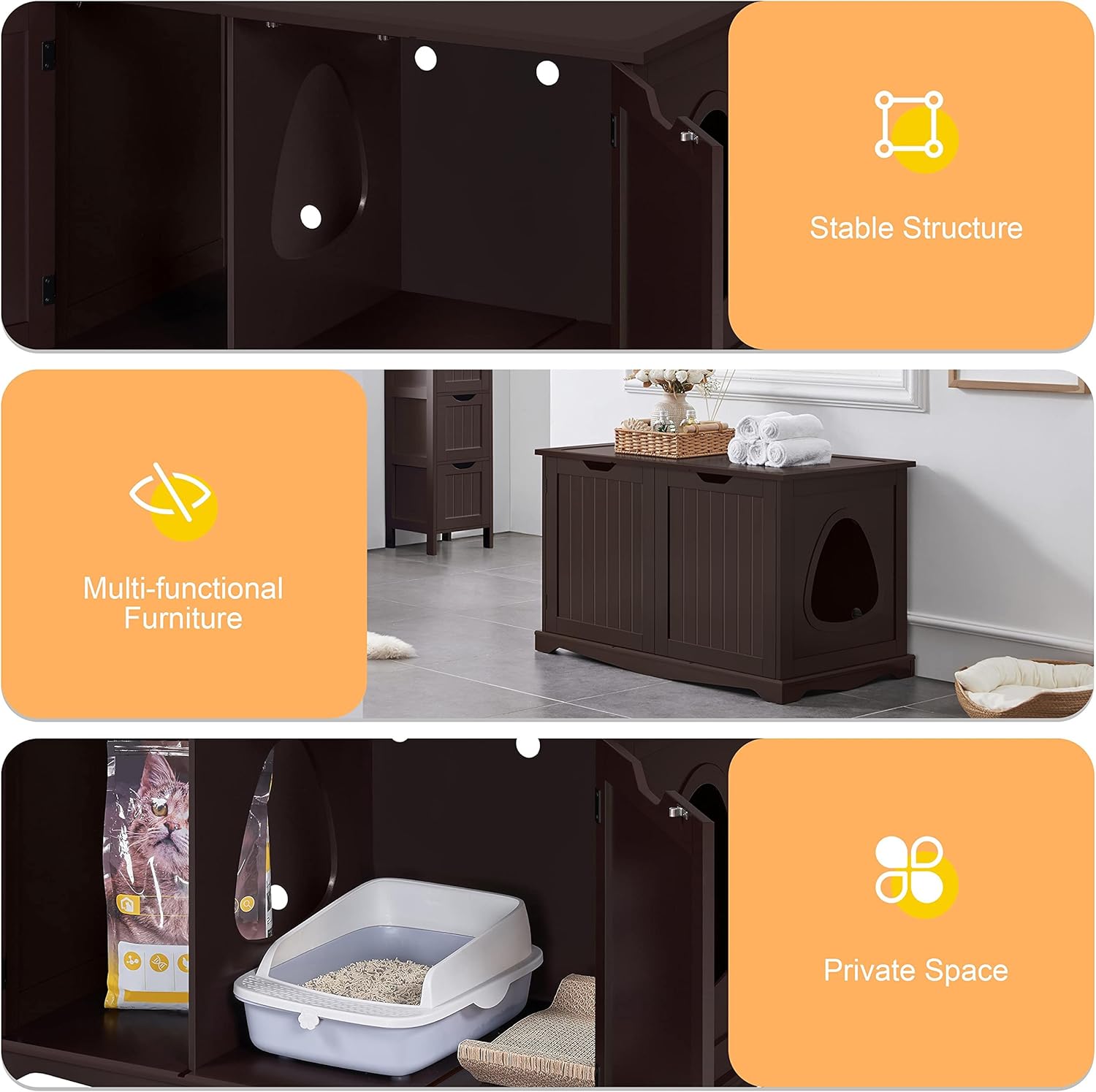 Yaheetech Cat Litter Box Enclosure, Litter Cabinet Furniture Hidden, Wooden Pet Crate Kitty Washroom Storage Bench with Divider Home Loo Indoor Cat House Espresso