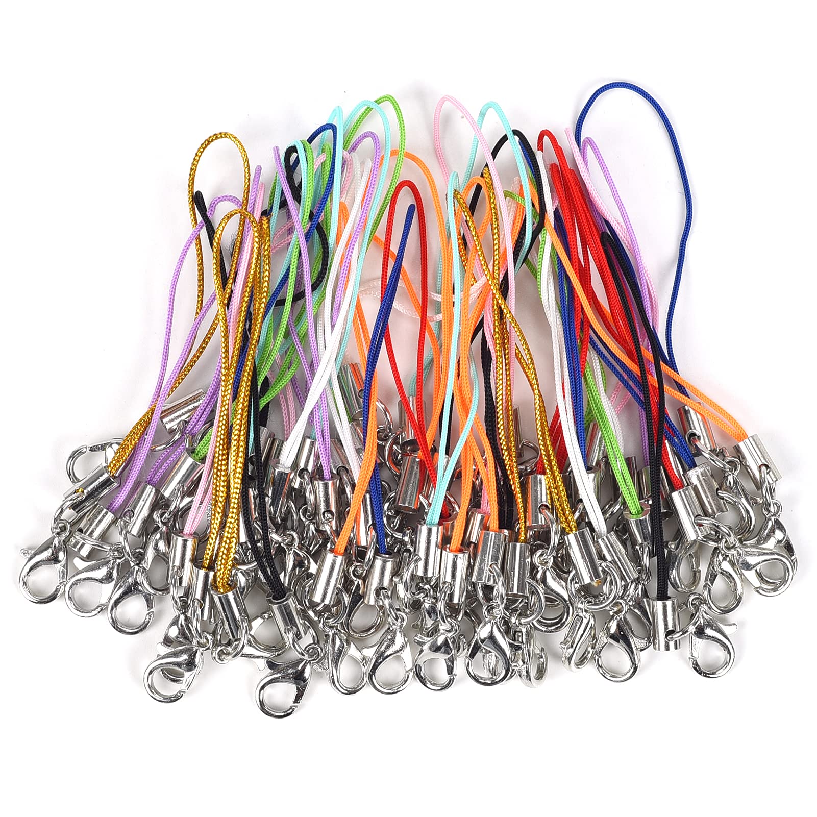 50PCS Colorful Strap Charm Cords Lariat Clip Lobster Clasp Using as Trinkets,Cellphone Charms,Crystal,Keyring,Badge Holder & Other Decoration DIY Handmade Jewellery Making Accessories