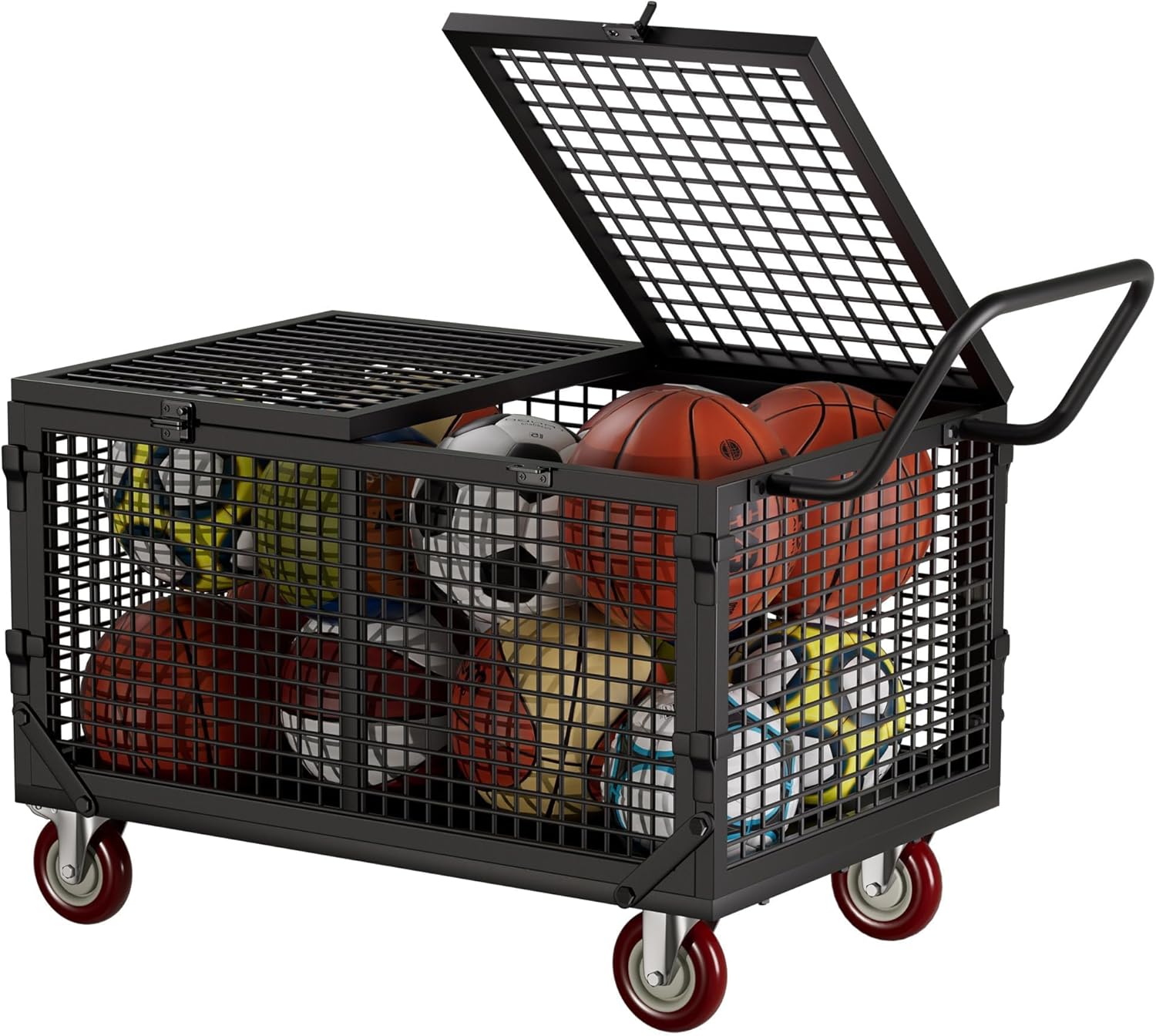YOHKOH Ball Cart, Premium Portable Storage Locker with Wheels, Heavy-Duty Basketball or Volleyball Cart, Lockable Ball Bin for Sports Equipment, 38.6" W x 25" D x 34.3" H