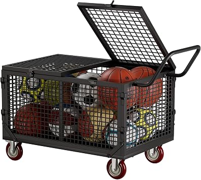 YOHKOH Ball Cart, Premium Portable Storage Locker with Wheels, Heavy-Duty Basketball or Volleyball Cart, Lockable Ball Bin for Sports Equipment, 38.6" W x 25" D x 34.3" H